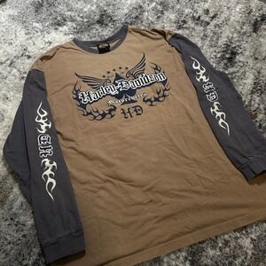 Harley Davidson Long Sleeve Shirt Mens XL Brown Grey Heritage Concord NH‎ Flames